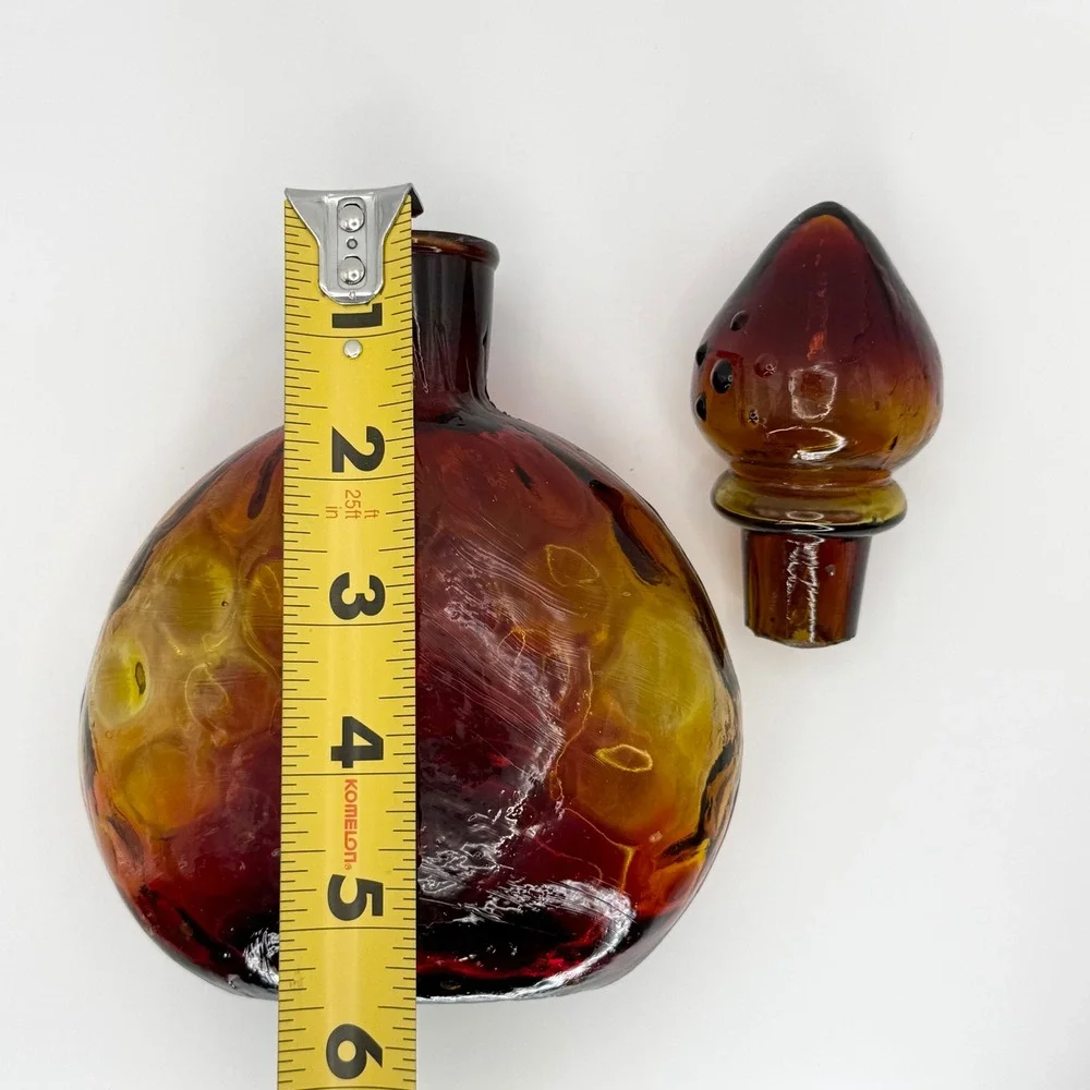 Vintage Amberina Glass Decanter Bottle Stopper Art‎ Glass Handblown Rustic Optic